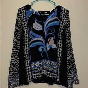 Kaari Blue black blue long sleeve blouse szL